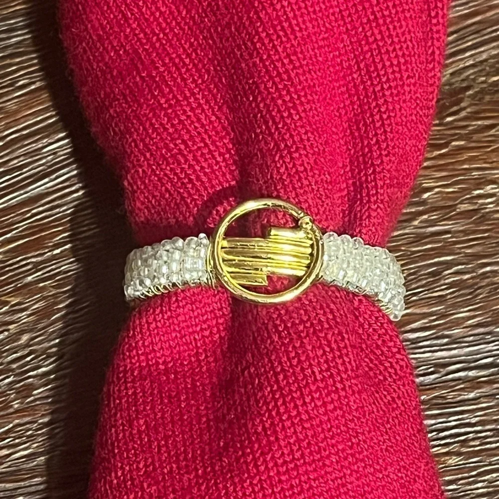 Gorgeous Set Of 4 PIER 1 Vintage Napkin Holder Rings Gold w/Sead Beads